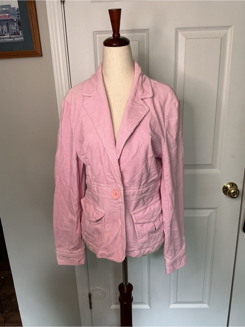 Finesse Pastel Pink Corduroy Single-Button Blazer Jacket